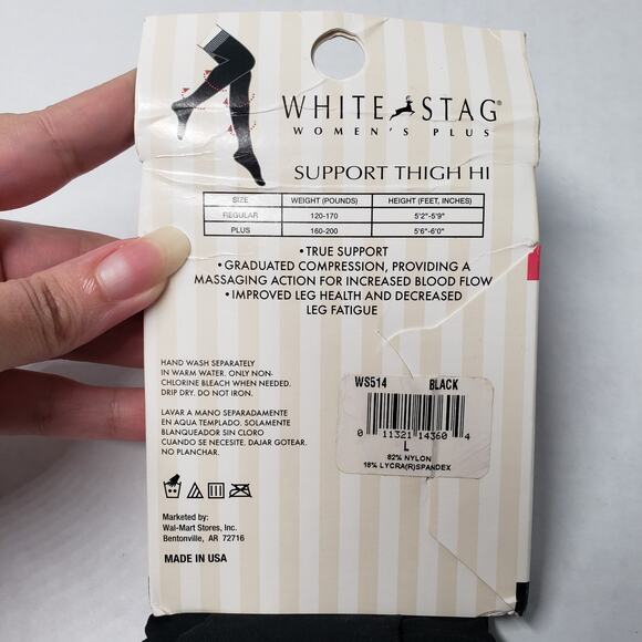 Vintage White Stag Plus Support Thigh High 1 pair Womens Large Black Compression - Picture 3 of 6